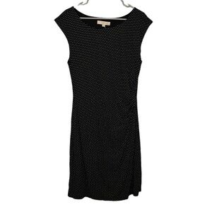 NWT Loft Ann Taylor Dress women’s large mini print black white ruched side